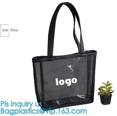 El bolso de moda Tote Bag Black Mesh Handbags al aire libre de la playa, las mujeres modificadas para requisitos particulares vara el bolso, señoras enreda el bolso de los bolsos de la playa