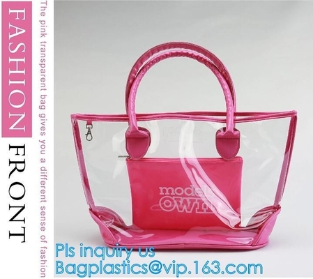 Bolso de totalizador del PVC para el trabajo y escuela, bolso de la manija con la bolsa de asas clara impermeable larga del pvc de la correa de hombro, mujeres del PVC