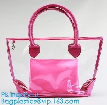 Bolso de totalizador del PVC para el trabajo y escuela, bolso de la manija con la bolsa de asas clara impermeable larga del pvc de la correa de hombro, mujeres del PVC