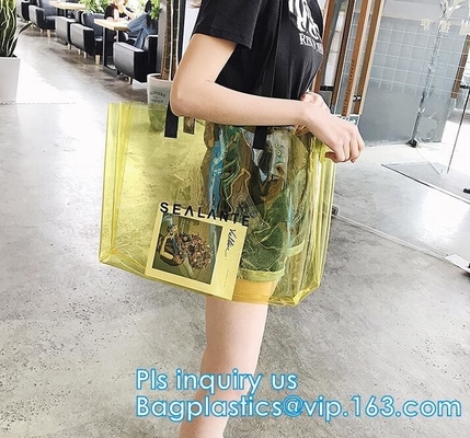 Las mujeres personalizadas bolso claro, las bolsas de asas del PVC del PVC doblan los bolsos de mano del hombro, bolso transparente de la taleguilla