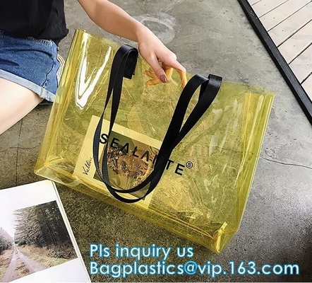 Los bolsos promocionales de la toalla de playa del claro del PVC, bolso reutilizable de la playa del PVC, arena empaquetan el bolso cosmético del bolso, vagos de la manija del bolso/pvc de la manija