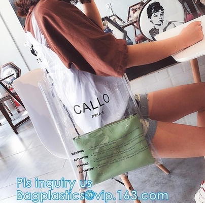 Bolso de compras claro respetuoso del medio ambiente durable del PVC del bolso, bolso de compras plástico del pvc de la manija clara, vagos claros impermeables de las compras del PVC