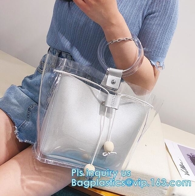 El bolso que hace compras transparente del PVC, vinilo Tote Shopping Bag, las bolsas de asas reutilizables que hacen compras del PVC de la cremallera del PVC con lleva la manija, bolso