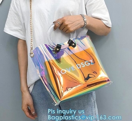 Bolso suave del pvc del bolso de la playa del totalizador del pvc de la moda promocional, bolso mínimo mínimo para los niños, playa clara Han del bolso del bolsillo con cremallera