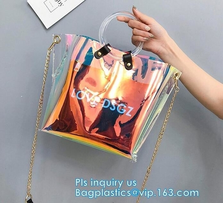 Bolso suave del pvc del bolso de la playa del totalizador del pvc de la moda promocional, bolso mínimo mínimo para los niños, playa clara Han del bolso del bolsillo con cremallera
