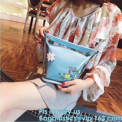la bolsa de plástico del bolso de compras clasifica el bolso promocional estándar impermeable, bolso de la playa de Tote Bag Fashion Pvc, totalizador, práctico