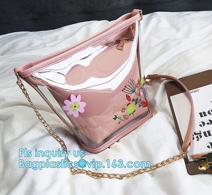 la bolsa de plástico del bolso de compras clasifica el bolso promocional estándar impermeable, bolso de la playa de Tote Bag Fashion Pvc, totalizador, práctico