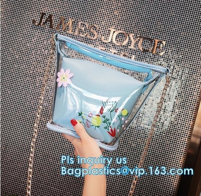 la bolsa de plástico del bolso de compras clasifica el bolso promocional estándar impermeable, bolso de la playa de Tote Bag Fashion Pvc, totalizador, práctico