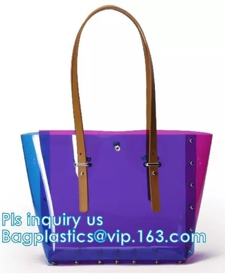 Trabajo Tote Shoulder Bag Womens Handbag, bolso transparente del verano de las mujeres del pvc, bolsos de la seguridad del bolso de compras del PVC del comprador del totalizador