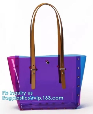Trabajo Tote Shoulder Bag Womens Handbag, bolso transparente del verano de las mujeres del pvc, bolsos de la seguridad del bolso de compras del PVC del comprador del totalizador