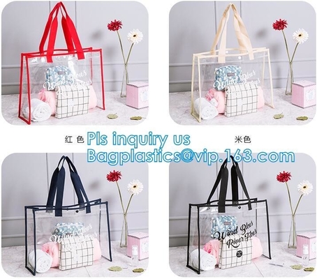 capacidad grande del bolso claro del pvc, bolso claro del pvc del logotipo de encargo, bolso combinado con la manija, bolso del regalo de la Navidad del pvc del bolso de la manija del pvc