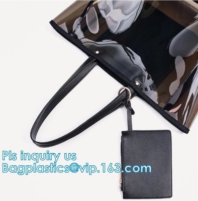 bolso del pvc del totalizador que hace compras plástico transparente, bolso claro de empaquetado cosmético del PVC, las bolsas de plástico con su propio logotipo, comprador