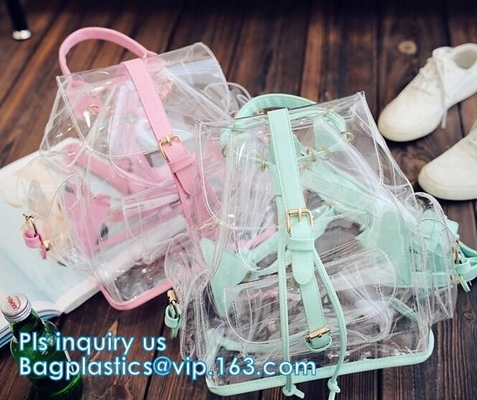 mochila al por mayor con las correas rellenadas, mochila transparente promocional de la escuela del PVC con Logo Clear Children modificado para requisitos particulares B