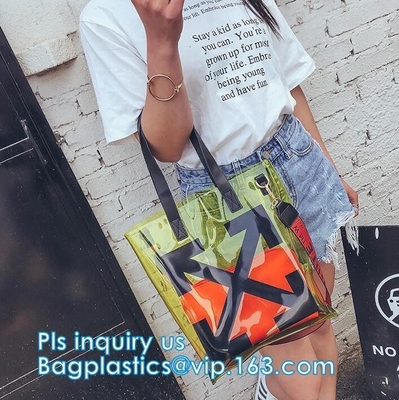Bolso cosmético con Zip lockkk, bolsos claros w del Pvc de la cerradura de la cremallera de la suspensión de la manija del arco de la cremallera del envase de plástico del vinilo del regalo del bolso de la manija