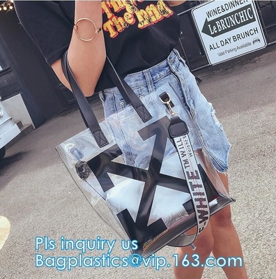 Bolso cosmético con Zip lockkk, bolsos claros w del Pvc de la cerradura de la cremallera de la suspensión de la manija del arco de la cremallera del envase de plástico del vinilo del regalo del bolso de la manija