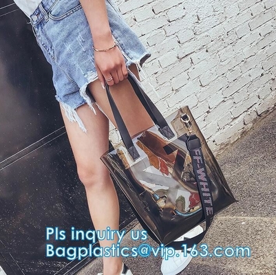 Bolso cosmético con Zip lockkk, bolsos claros w del Pvc de la cerradura de la cremallera de la suspensión de la manija del arco de la cremallera del envase de plástico del vinilo del regalo del bolso de la manija