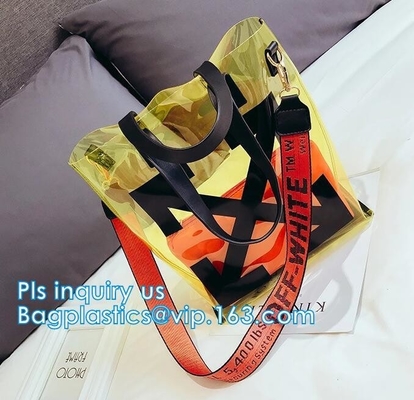 Bolso cosmético con Zip lockkk, bolsos claros w del Pvc de la cerradura de la cremallera de la suspensión de la manija del arco de la cremallera del envase de plástico del vinilo del regalo del bolso de la manija