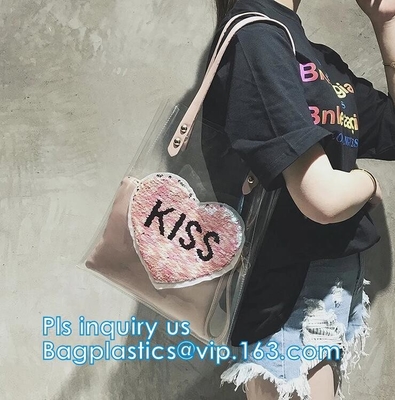 Material Tote Bags que hace compras, bolso para las muchachas, malla negra del PVC del estilo de la manija del PVC Tote Handle Cosmetic Handbag Swimming del vinilo