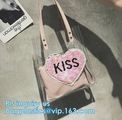 Material Tote Bags que hace compras, bolso para las muchachas, malla negra del PVC del estilo de la manija del PVC Tote Handle Cosmetic Handbag Swimming del vinilo