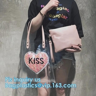 Material Tote Bags que hace compras, bolso para las muchachas, malla negra del PVC del estilo de la manija del PVC Tote Handle Cosmetic Handbag Swimming del vinilo
