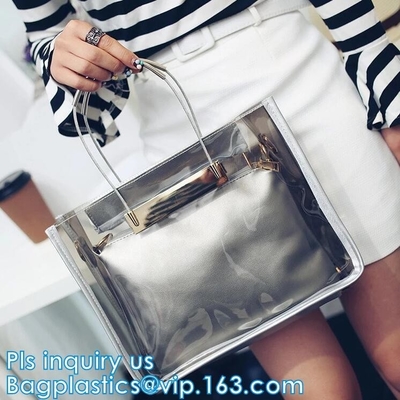 bolso promocional para la Navidad, bolso del pvc del hombro con el bolsillo interior, playa clara del vinilo de la honda del PVC del hombro del totalizador