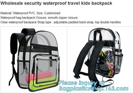 Bolso de la mochila del Pvc de la escuela secundaria en bolso en América con el bolso cosmético, mochila clara del pvc, bolsos de plástico transparente, mochila clara