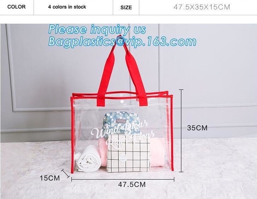 Bolso transparente del bolso del PVC de las mujeres desmontables del verano, bolso claro de la playa del pvc del totalizador del vinilo de la arena de la correa de hombro de la manija