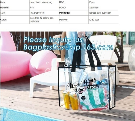 Bolso transparente del bolso del PVC de las mujeres desmontables del verano, bolso claro de la playa del pvc del totalizador del vinilo de la arena de la correa de hombro de la manija