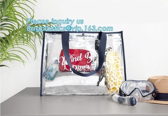 Bolso transparente del bolso del PVC de las mujeres desmontables del verano, bolso claro de la playa del pvc del totalizador del vinilo de la arena de la correa de hombro de la manija