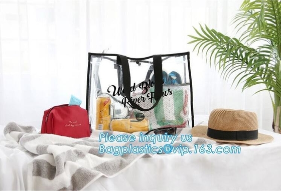 Bolso transparente del bolso del PVC de las mujeres desmontables del verano, bolso claro de la playa del pvc del totalizador del vinilo de la arena de la correa de hombro de la manija