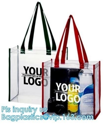Bolso plástico de la manija de las compras del PVC del promo, manejando bolsos combinados claros del pvc, manejar los bolsos cosméticos FO del pvc del vinilo claro reutilizable