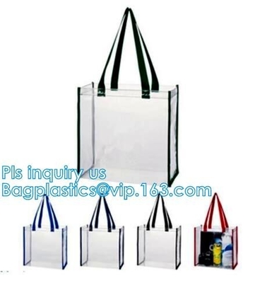 Bolso plástico de la manija de las compras del PVC del promo, manejando bolsos combinados claros del pvc, manejar los bolsos cosméticos FO del pvc del vinilo claro reutilizable