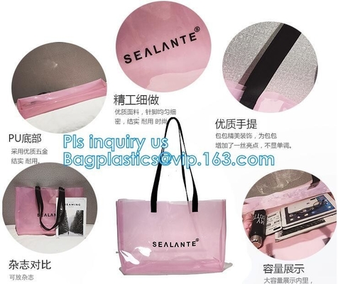 bolso Semi-claro del PVC de Tote Bags Stripe con la bolsa, bolso de moda de la playa del bolso del bolso de la PU del PVC, bolso del PVC