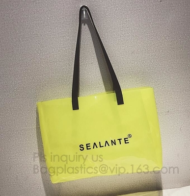 bolso Semi-claro del PVC de Tote Bags Stripe con la bolsa, bolso de moda de la playa del bolso del bolso de la PU del PVC, bolso del PVC