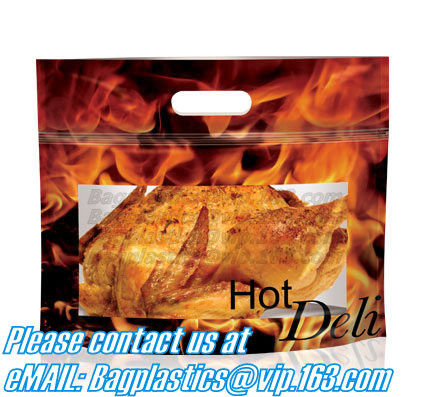 Los bolsos calientes del pollo, bolsas del polipropileno, bolsos del pollo del rotisserie, se levantan bolsas