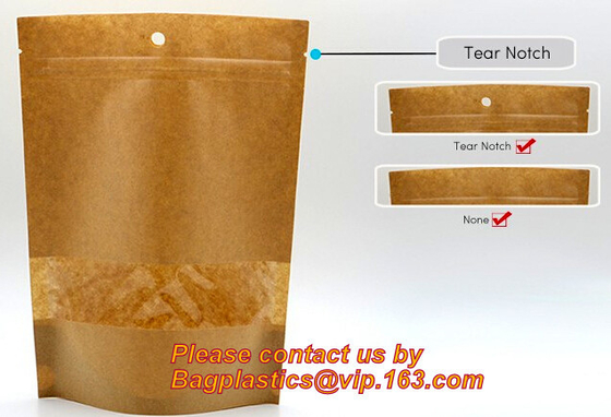El empaquetado del coco de la bolsa de papel de Kraft de la hoja empaqueta Doypack con la ventana clara, bolso del acondicionamiento de los alimentos de 500g 1kg 16oz Zip lockkk modifica para requisitos particulares