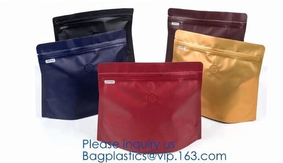 Bolso reforzado inferior del cuadrado biodegradable de la hoja, bolso de café inferior plano del escudete con la válvula de desgasificación, bolso de empaquetado f del escudete
