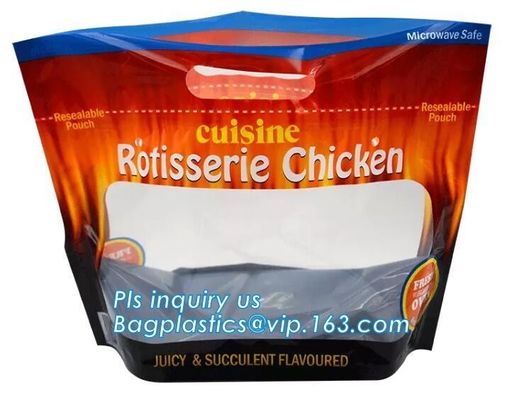 Bolsas de pollo asado biodegradable bolsas de cerradura para llevar paquete de alimentos, bolsas de plástico congelado seguro para microondas bolsas de plástico para el pollo frito