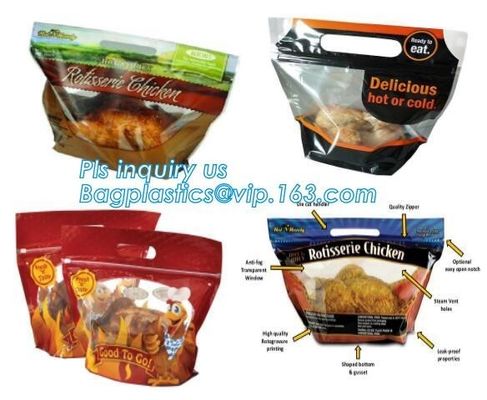 Bolsas de pollo asado biodegradable bolsas de cerradura para llevar paquete de alimentos, bolsas de plástico congelado seguro para microondas bolsas de plástico para el pollo frito