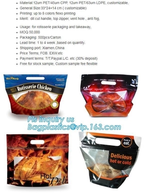 La tienda de delicatessen caliente empaqueta el pollo se levanta el bolso de la bolsa, bolso de empaquetado congelado transparente mate del pollo BOPP/CPP, bolso caliente del pollo