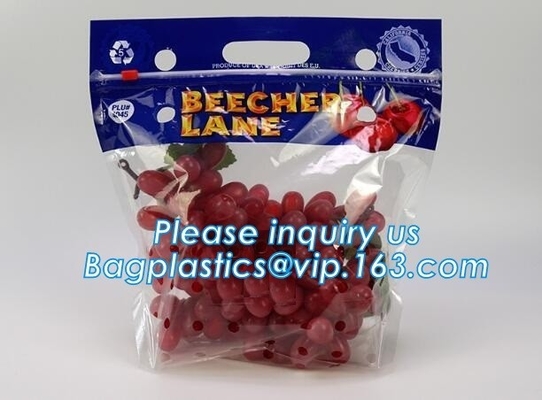 La bolsa de plástico que se puede volver a sellar del agujero de respiradero para la fruta con el resbalador, OEM imprimió los bolsos del almacenamiento del resbalador de la categoría alimenticia del logotipo, grape/fr de encargo