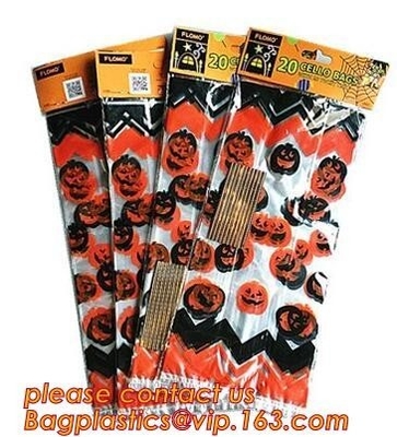 Bolso plástico con los lazos de torsión negros, bolso de la invitación del violoncelo de Halloween CPP del caramelo de los niños del bolso de la calabaza para el bolso Festiva de la toma de los niños