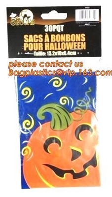 fotograbado que imprime el bolso del partido de Halloween, embalaje plástico lindo de la galleta de la categoría alimenticia del diseño, bolsos FO de la invitación del violoncelo del encogimiento de Halloween
