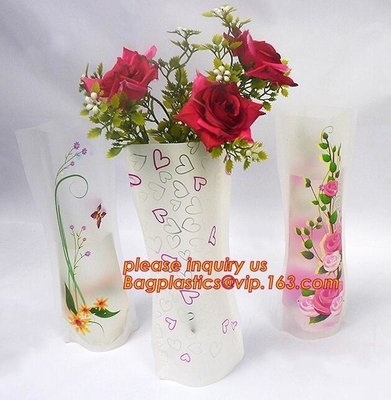 florero plástico de la boda decorativa plegable artificial del pvc, bolso plástico de la funda de la flor de los pp, rosa s de la flor transparente de los pp sola