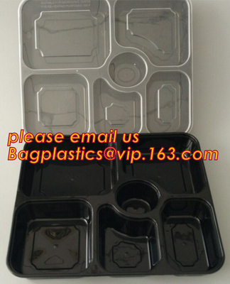 Bandeja plástica disponible de la comida de la ampolla, bandeja plástica disponible negra modificada para requisitos particulares venta al por mayor de los alimentos de preparación rápida, bandeja plástica, bagease