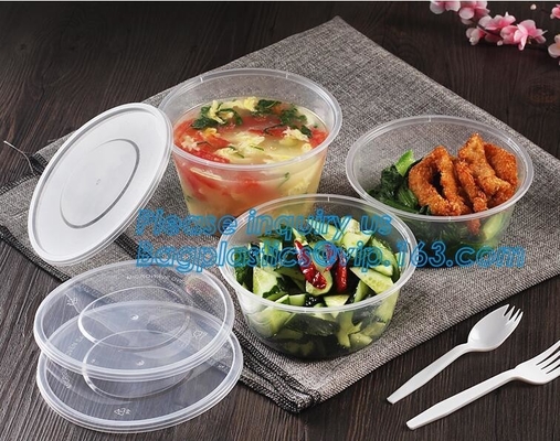 Cuenco de ensalada plástico disponible de la categoría alimenticia del cuenco plástico barato de la ensalada, envase de comida redondo plástico blanco respetuoso del medio ambiente de los PP no