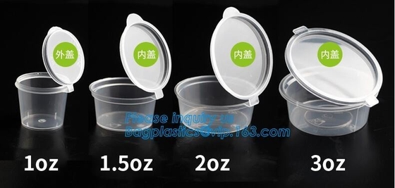 Mini taza plástica disponible de la salsa de los PP de la taza de la jalea, taza de la salsa del picosegundo, ingenio de muestreo de la taza de la salsa de los PP de la porción plástica transparente del cuadrado
