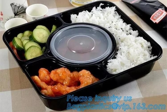 compartimientos herméticos apilables de la bandeja 5 de la comida, envase de marisco plástico del diseño profesional, paquete de la bandeja de la comida de 6 compartimientos