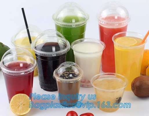 la taza plástica del ANIMAL DOMÉSTICO 600ml con la tapa para el jugo, biodegradebale transparente de la bebida fría de la categoría alimenticia 12oz 375ml ACARICIA los plas disponibles
