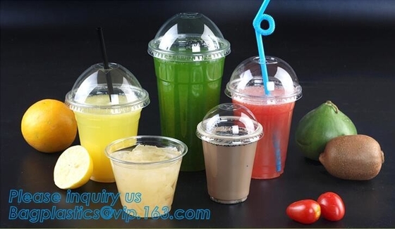 la taza plástica del ANIMAL DOMÉSTICO 600ml con la tapa para el jugo, biodegradebale transparente de la bebida fría de la categoría alimenticia 12oz 375ml ACARICIA los plas disponibles